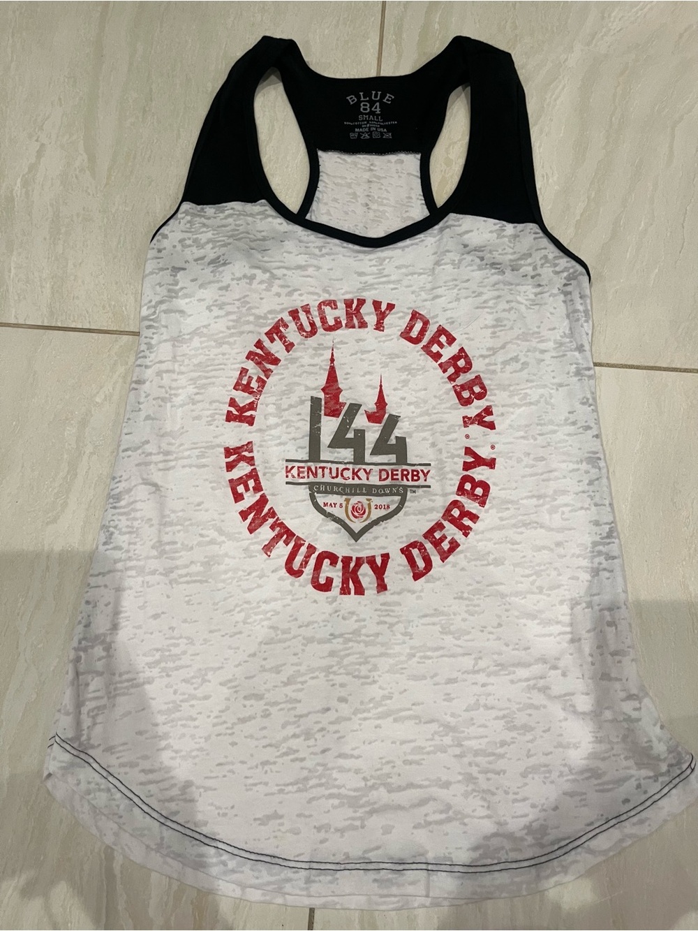 Blue 84 White & Black Kentucky Derby Graphic Racerback Tank